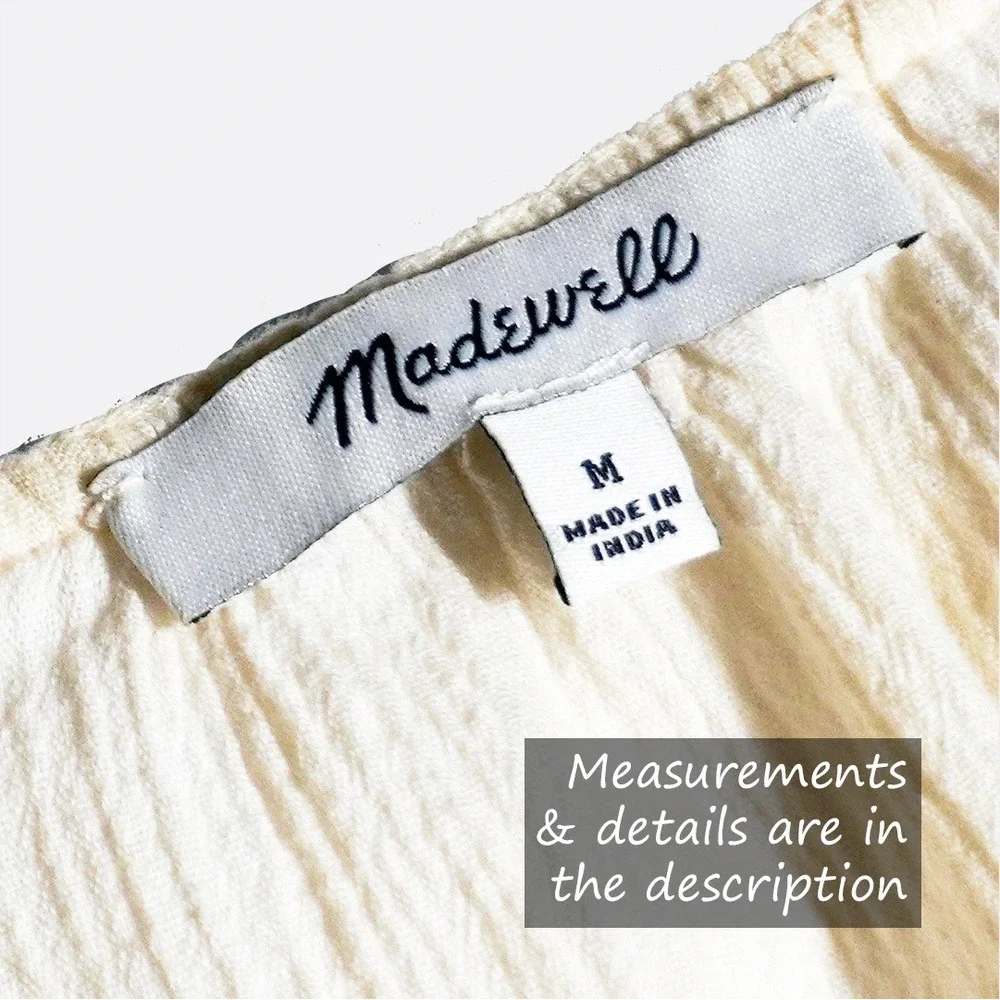 Madewell Embroidered Gauze Peasant Top Antique‎ Cream Blouse L XL 0X 1X Boho
